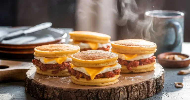 Mini McGriddle Bites with maple pancakes, sausage, eggs and cheese