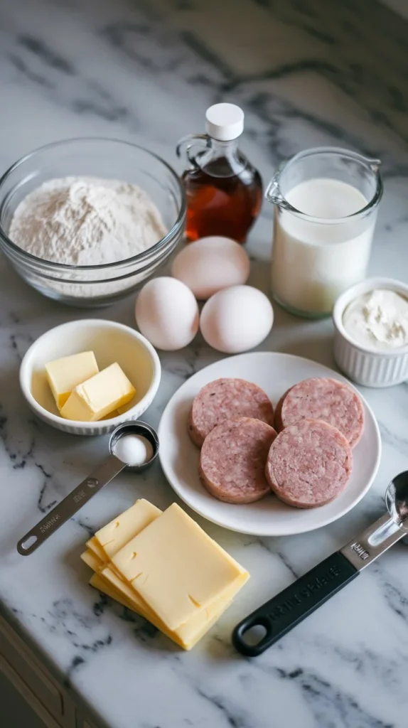 Fresh ingredients for Mini McGriddle Bites recipe displayed on countertop