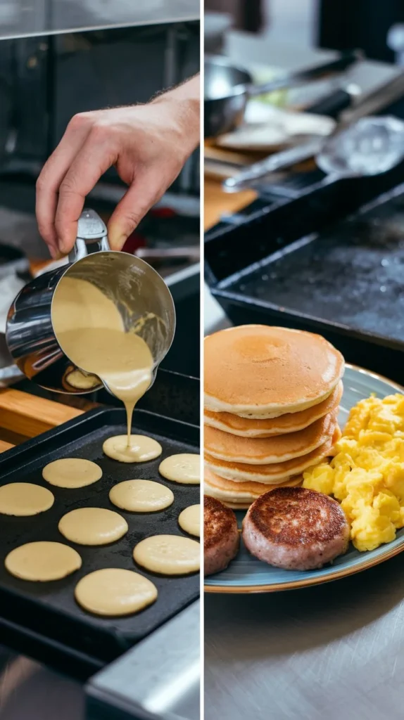 Step-by-step preparation of Mini McGriddle Bites showing cooking and assembly process